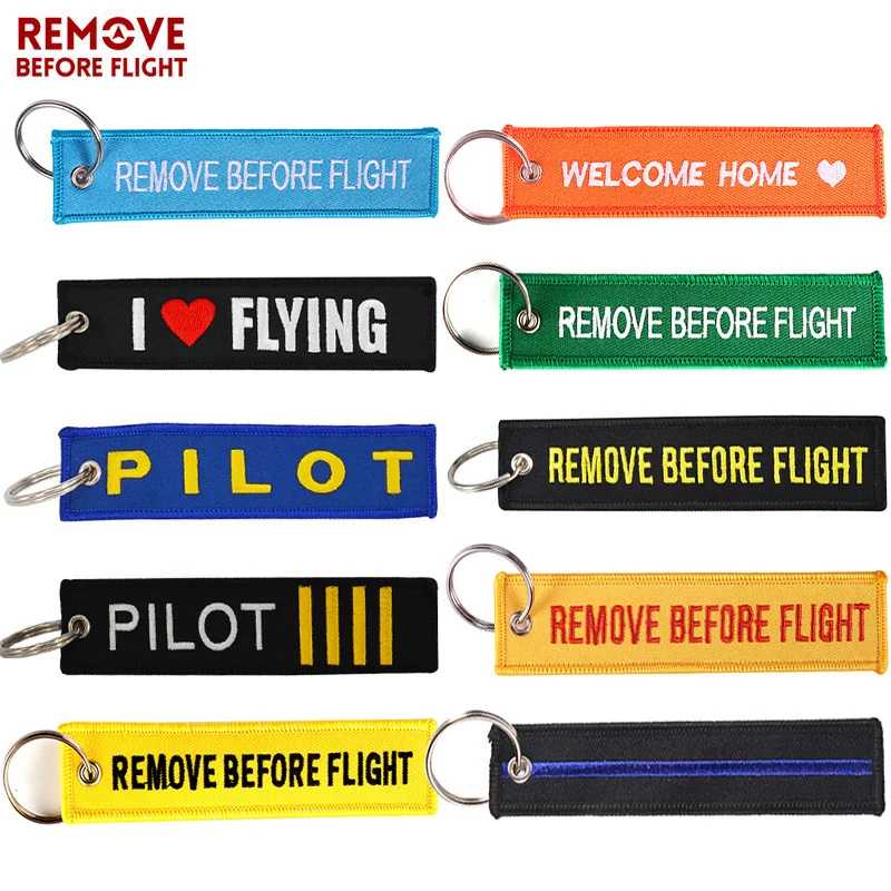 Remove Before Flight Key Chain Luggage Safety Tag Fashion Embroidery OEM Motorcycles Car Key Ring Key Fobs Holder Aviation Gifts