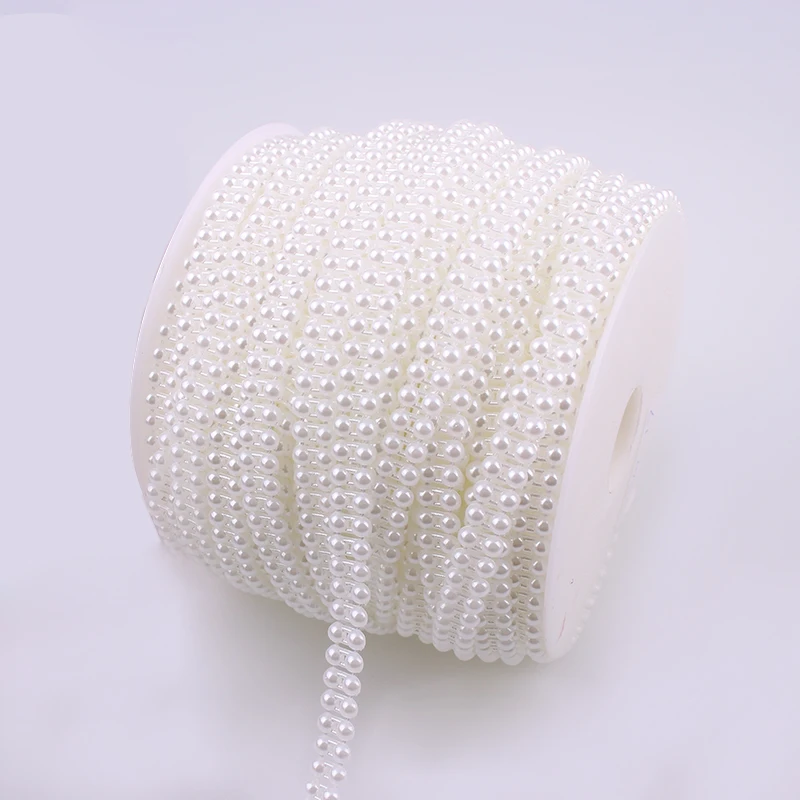 Flat Back Plastic Pearl Trim Artificial Ivory White 2 Rows 4mm Half Round Pearl Beads String Trim Chain Sew Pearl cup chains