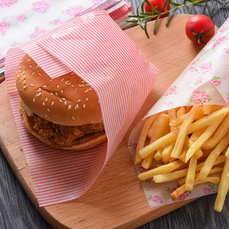 Walfos  50Pcs/Lot Wax Paper Food Grade Grease Paper Food Wrappers Wrapping Paper For Bread Fries Oilpaper Baking Tools