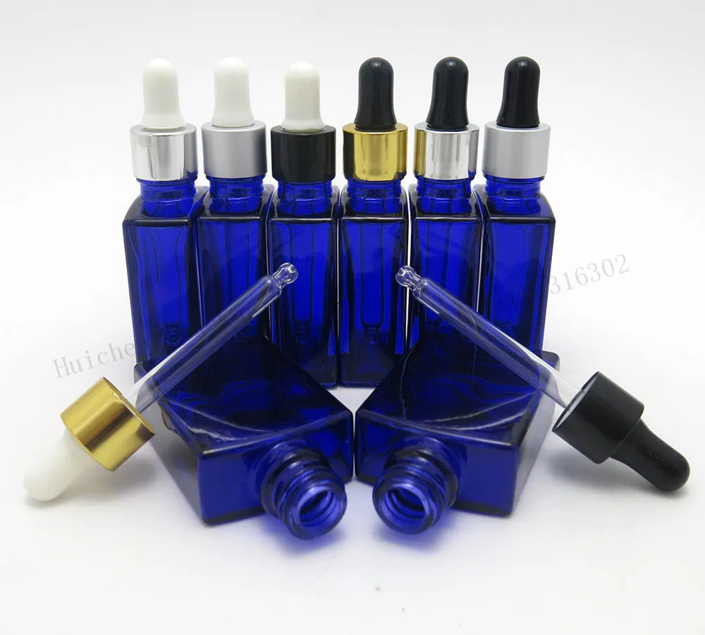 12x30 ml Portátil Quadrado Azul de Vidro Frascos Conta-gotas de Olho Recipiente Aromaterapia 1oz Copo Vazio E Frasco Conta-gotas de Líquido frascos