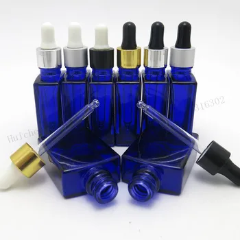 12 x 30ml portable blue square glass eye dropper bottles aromatherapy container 1oz empty glass E liquid dropper bottles