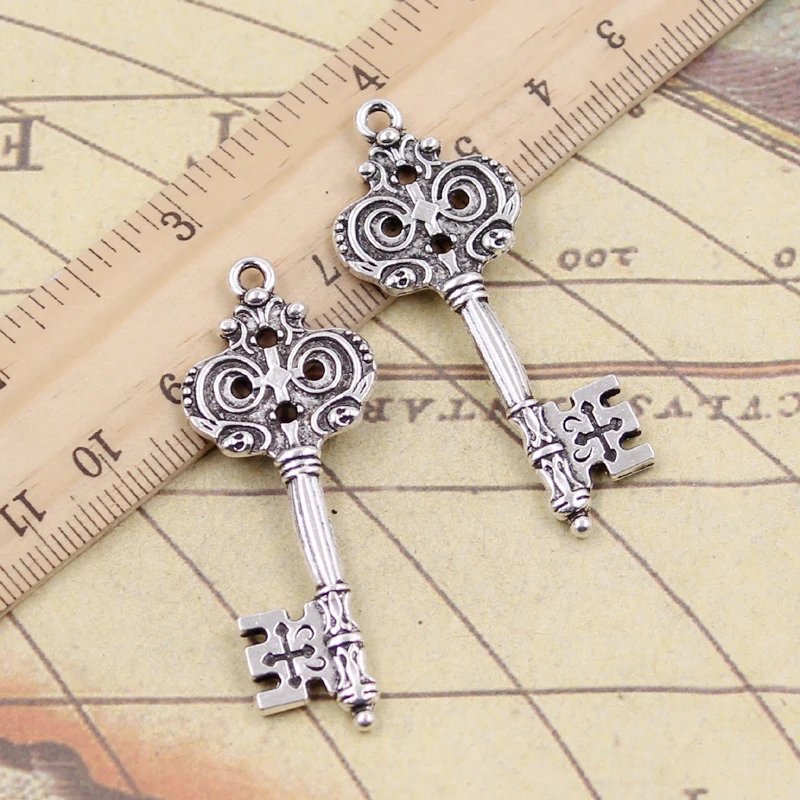 10pcs Charms Vintage Skeleton Key 19x52mm Tibetan Bronze Silver Color Pendants Antique Jewelry Making DIY Handmade Craft