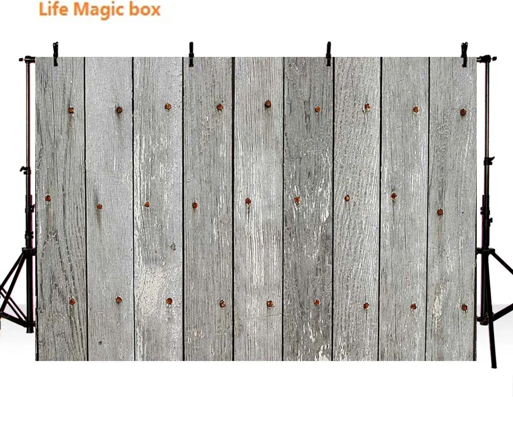 

Fondo Photocall Boda Vinyl Backdrops For Photography Nail Hole Gray Wooden Board Foto-263