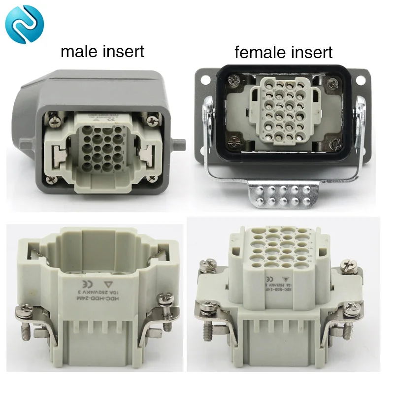 Heavy duty connector 24 pins core cold hdc-hd-024 rectangular aviation plug socket industrial waterproof socket 10A 250V