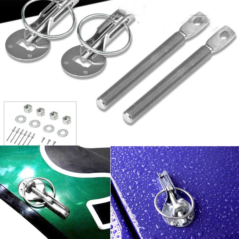 

Universal Car Aluminum Silver Racing Hood Bonnet Pin Lock Locking Sport Kit