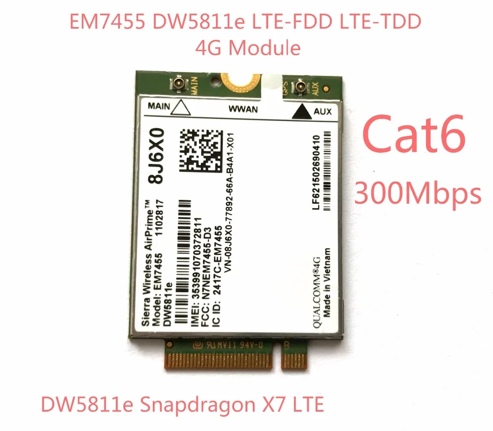 EM7455 DW5811E PN 8J6X0 FDD/TDD LTE CAT6 4G Module 4G Card for E7270 E7470 E7370 E5570 E5470 Precision 7720 7520 3520 7510