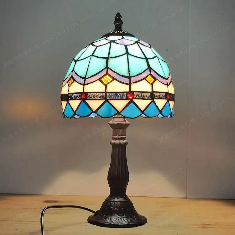 20CM European Style Mediterranean Small Lamp Tiffany Glass Lamps Bedroom Bedside Study Fashion Simple Children's Lighting