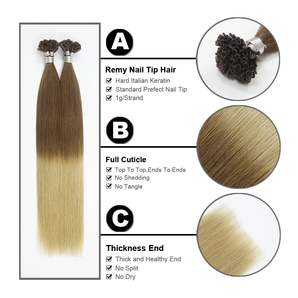 FOREVER HAIR-extensiones de cabello humano 100% Real Remy Fusion, extensiones de cabello Natural con punta de queratina roja, 1 g/h, 16 \'\', 18\'\', 20