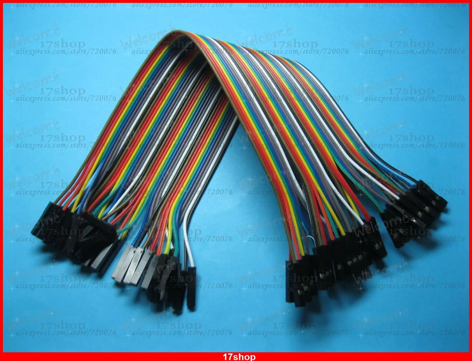 2 strip 2.54mm 1P-1P 1x40Pin Jumper wire Female to Female coloured ribbon 300mm