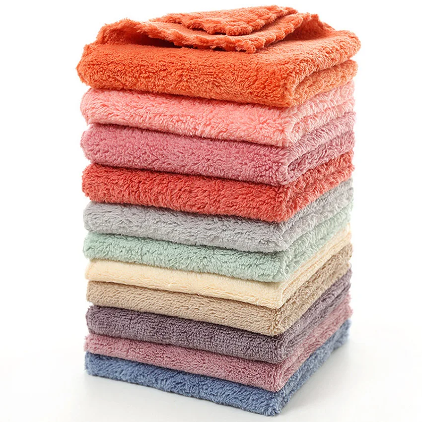 

4pcs/set Hand Towels Small 25x25cm Coral Fleece Solid Color Face Towel For Kids Good Water Absorption Dish Towel toalha de banho