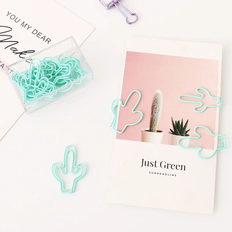 mint Cactus Paperclip New Handbook Decoration Cute Paper Clip Office Stationery Paper Clips Decorative Kawaii Stationery Office