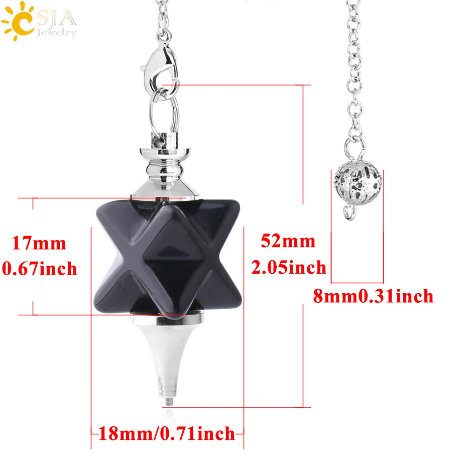 CSJA Merkaba Pendulum for Dowsing Divining Wicca Big Natural Stone Reiki Crystal Biolocation Metaphysical Spiritual Pendant F824