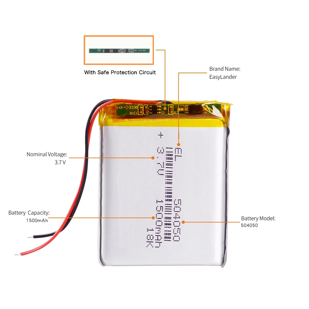 Bateria recarregável lipo de polímero de lítio 3 tamanhos de 1500mah, 504050, gps, dvd, e-book, bluetooth, dvr, gravador