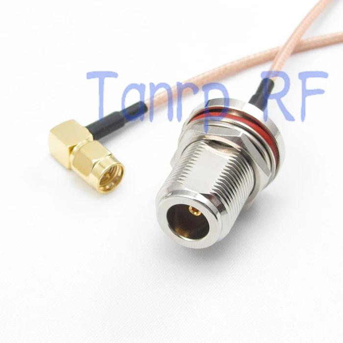 1PCS RG316 extension cable 3FEET N female nut bulkhead to SMA male right angle RF connector 1M Pigtail coaxial jumper cable