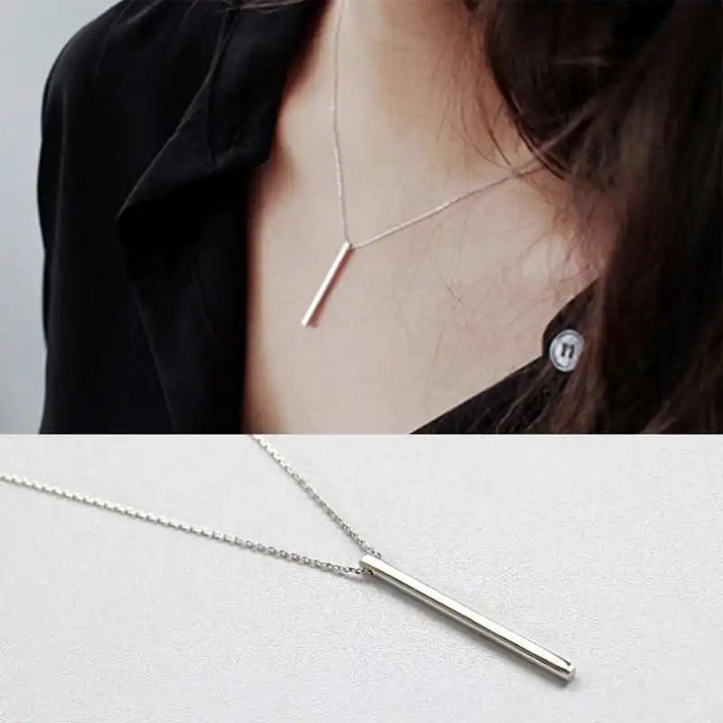 

Trendy Long Chain Rectangular Pendant Real 925 Sterling Silver Necklaces for Women Female Choker Fine Jewelry Gifts YNC091