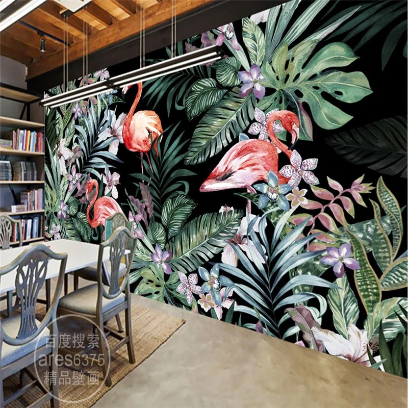 

beibehang Pastoral Flamingo Tropical Rainforest Mural Background custom photo mural wallpaper large papel de parede 3 wall paper