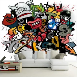 BEIBEHANG-Papier Peint Personnalisé Style Graffiti Hip Hop, Décoration de Maison