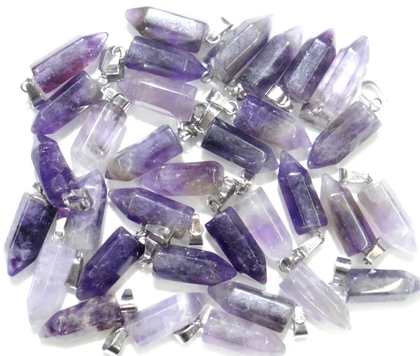 Natural stone Rose Quartz amethyst Agate Opal tiger eye Mix pillar charms chakra Pendants for Diy jewelry making necklace 50pc