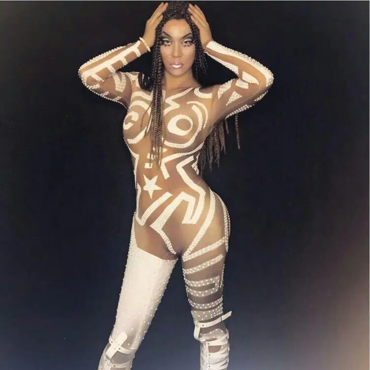 

Sexy Rhinestones Rompers Jumpsuit Women's Outfit Photo Shoot Dance Bodysuit Nightclub Costume Female Singer Dance Leotard Wear