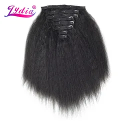 Lydia-Kinky Straight Long Synthetic Hair Extensions Bundles, Kinky Hair, resistente ao calor, 18 Clips, 16-20 