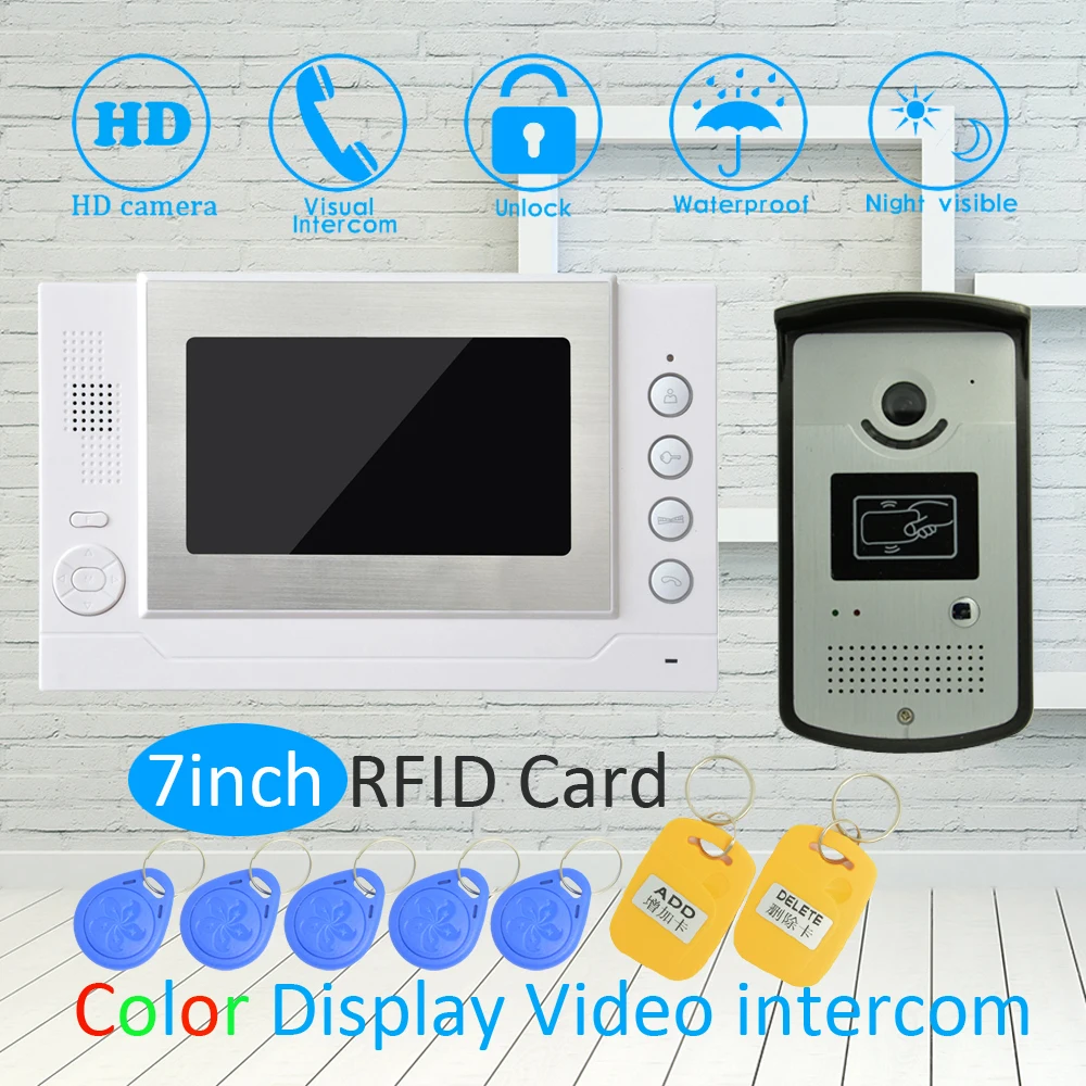 1 conjunto de dispositivo casa inteligente 1 a 1 7 polegada display lcd vídeo porta telefone campainha da porta intercom sistema com rfid desbloquear hd noite câmera