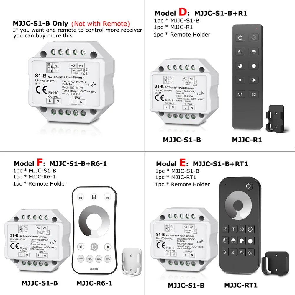 Dimmer LED 220 V 230 V 110 V AC Triyak Kablosuz RF Dim basmalı düğme ile 2.4G Uzaktan 220 V dimmer Anahtarı için LED lamba ampulü S1-B