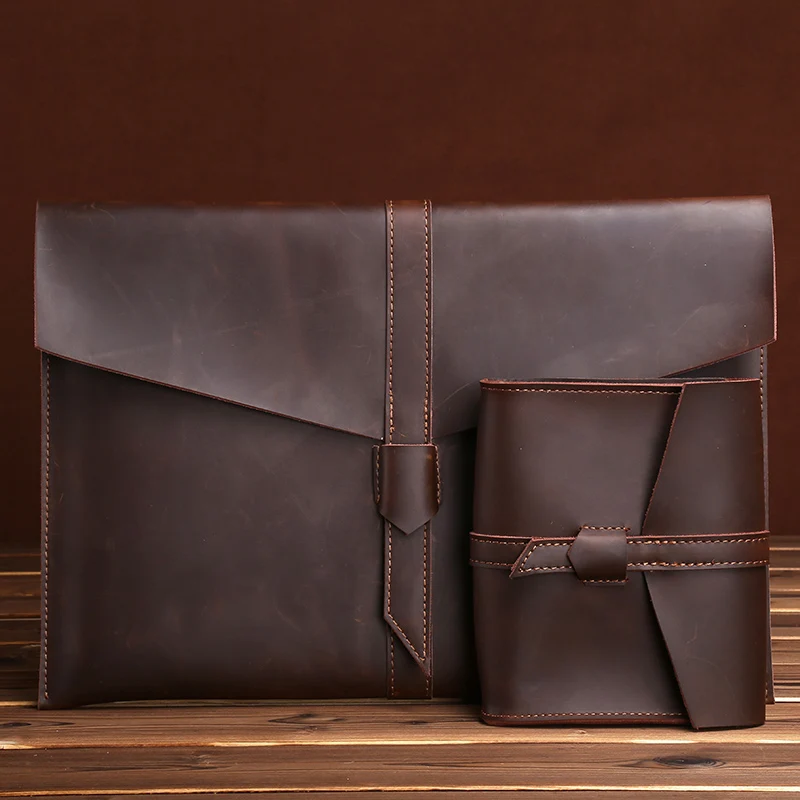 Genuine Leather A4 Filing Documents 13/15 Inch Macbook iPad Pro Storage Bag Inner Jacket Laptop Tablet Protector Organizer