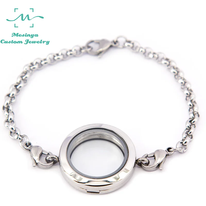 10pcs detachable 316L stainless steel magnet floating charm memory living 25mm glass locket bracelet 7.5''