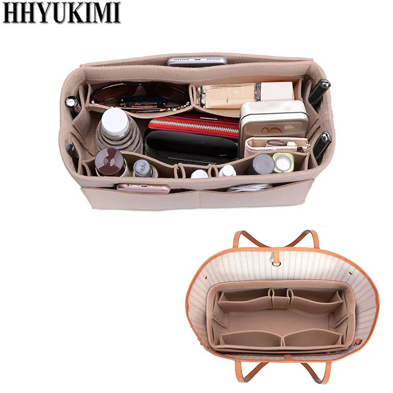 Women Makeup Organizer/Felt Cloth Insert Bag For Handbag Travel Cosmetic Bag Makeup Storage Organizer Fit Various Brand Bags