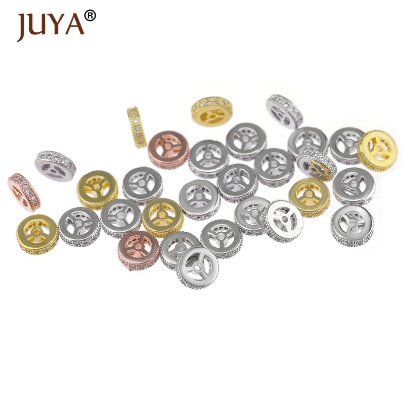 Wheels Spacers Beads For Diy Jewelry Making 10pcs mix Gold  Rose Gold Micro Pave CZ Rhinestone 8MM Spacer Bead Accessories