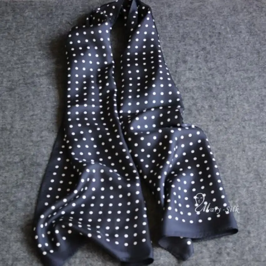 Fashion Brand Mens 100% Silk Long Scarf Cravat Scarives Layer Black Dots Spring Autumn Winter