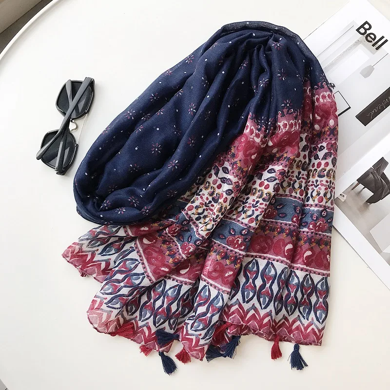 

2019 Newest Fashion Bohemia Style Print Tassel Scarves Shawl Beautiful Trip Flower Tassel Wrap Scarf Hijab Muffler Free Shipping