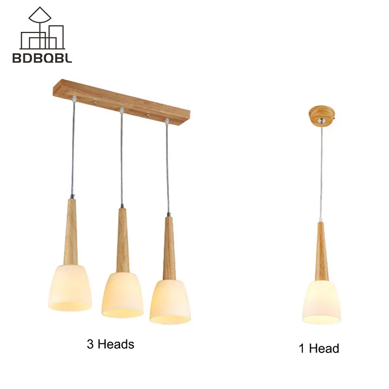 

BDBQBL 1/3 Heads Wood Pendant Lamp Modern E27 Holder Pendant Lights LED Home Light Fixtures for Bedroom Dining Room Hanglamp