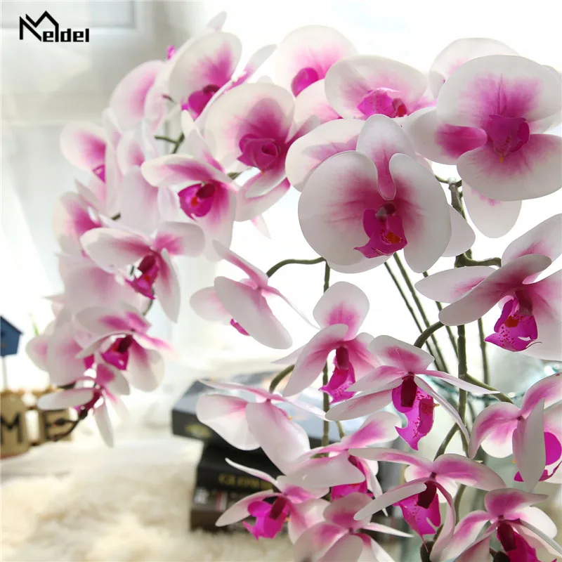 Meldel Wedding Bouquet เจ้าสาว Bridesmaids ผู้ถือ Orchid Bouquet ดอกไม้ประดิษฐ์ Phalaenopsis ดอกไม้ DIY ประดับบ้าน