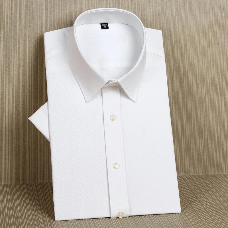 Camisa de algodón sin hierro para hombre, camisa de manga corta para negocios, camisas de vestir informales de Color sólido, AX602, novedad