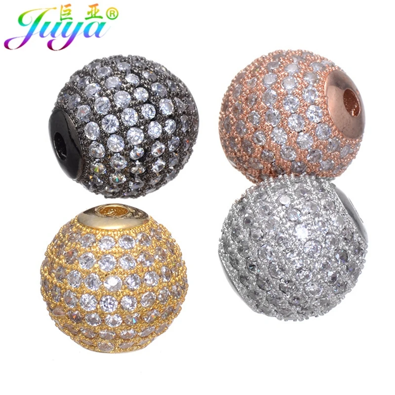 Juya DIY 5 Size Metal Ball Beads Jewelry Making Ali Moda Micro Pave Zircon Natural Stones Pearls Jewelry Findings Wholesale