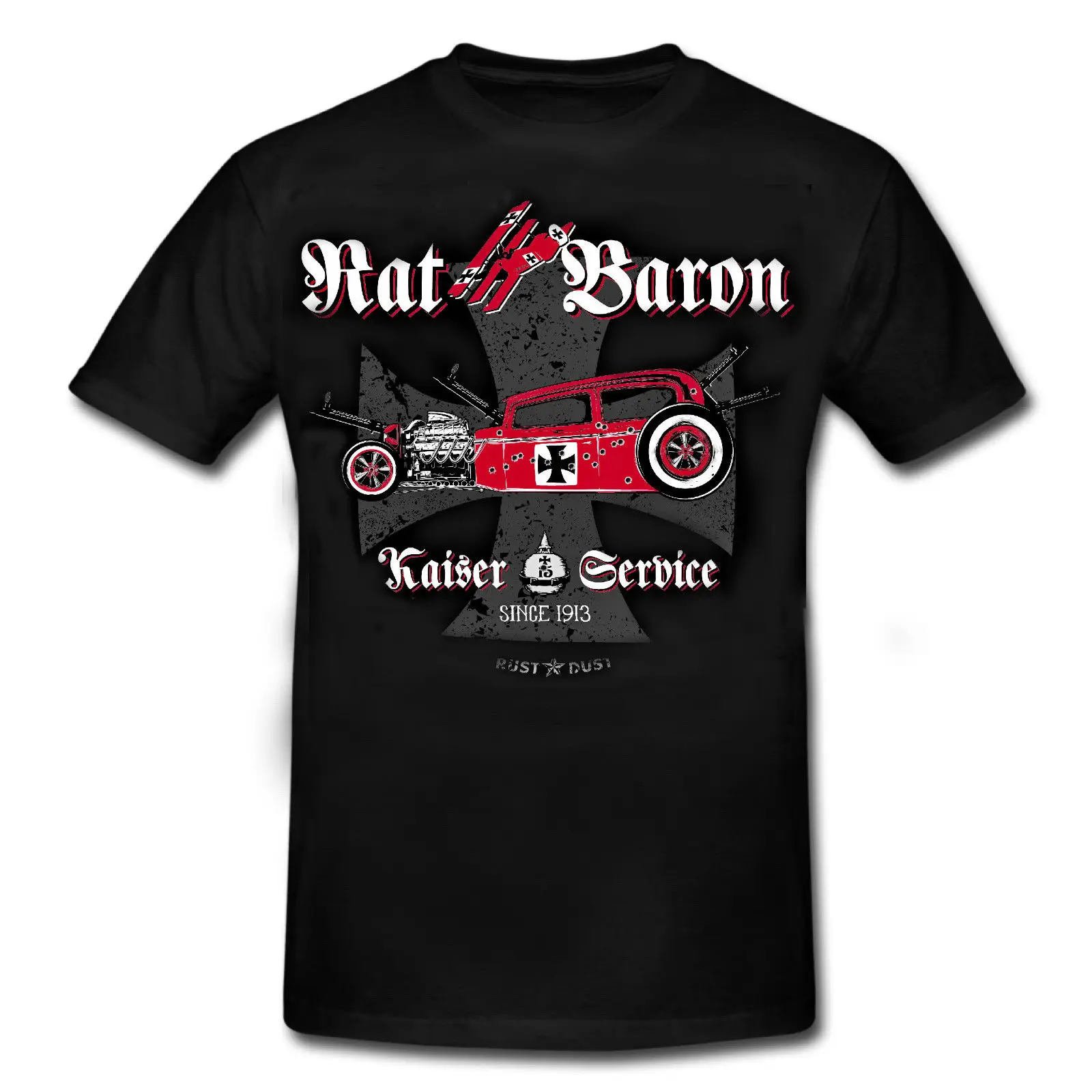 Summer New Men Cotton T-Shirt RAT BARON (Red) WWI Hot Rod Rocknroll SPECIAL E. ROCKABILLY Vintage Look T-SHIRT O-Neck T Shirt