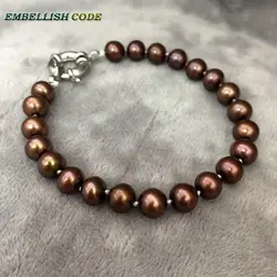 brown coffee shine wonderful round like ball shape natural cultured pearls simple Classic bracelet present gift for girl women