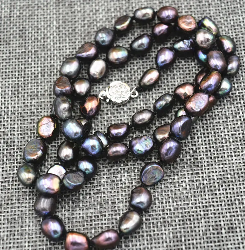 New Rare! 7-8MM black Akoya Cultured Pearl Baroque Necklace  18INCH>>>Free shipping