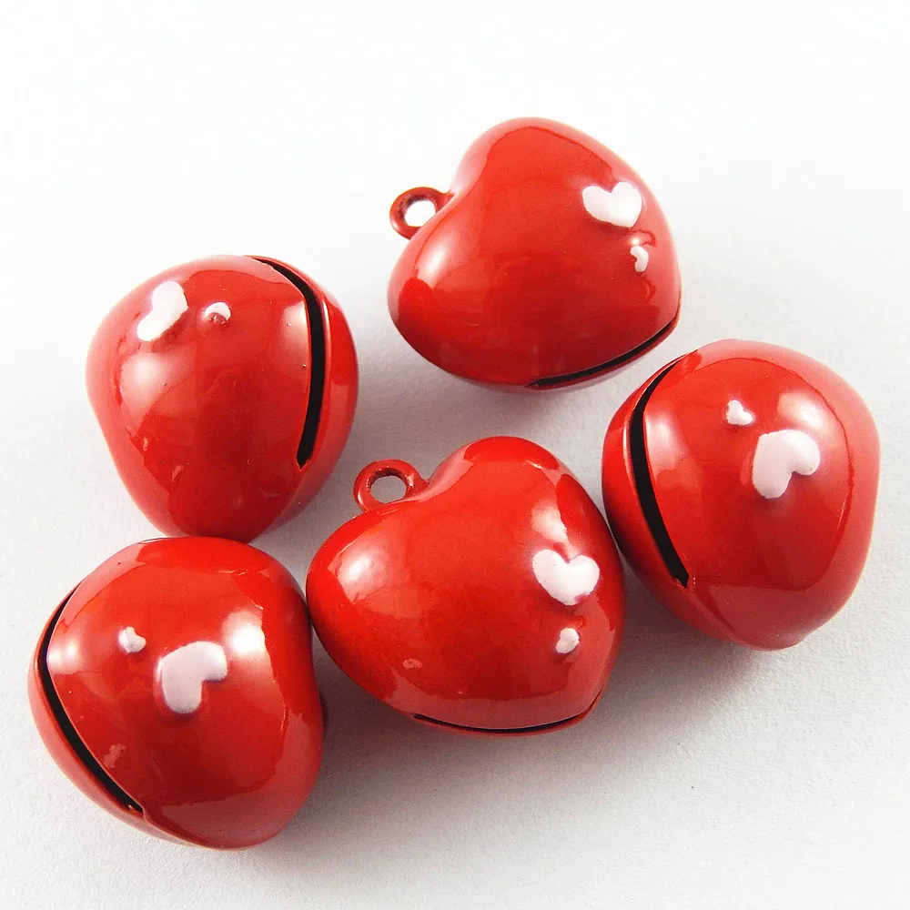 5pcs/pack Jingle Bells Red Heart Crafts Necklace Pendant Charms Christmas Phone Pet Home Decor Baby Jewelry Gift 22*20mm 51923