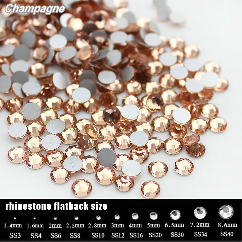 SS4-SS34 Champagne Rhinestone for Nail Art 1440/288pcs Flatback Non Hotfix Glue On Rhinestones DIY Nail Decorations Loose стразы