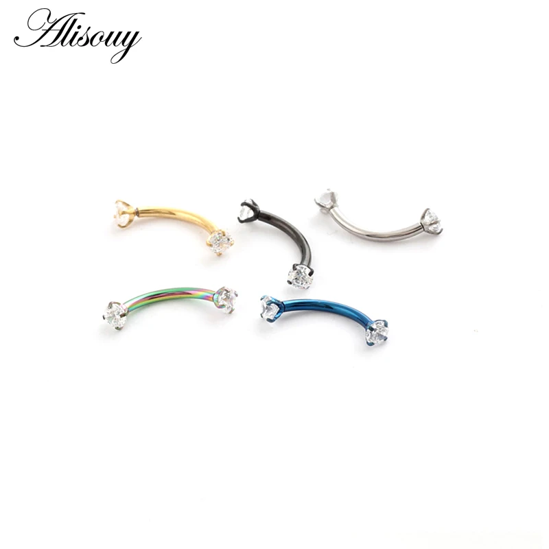 Alisouy 1pc 16G Surgical Steel 3mm Crystal Zircon Eyebrow Body Piercing Curved Barbell Lip Ring Snug Daith Helix Rook Earring