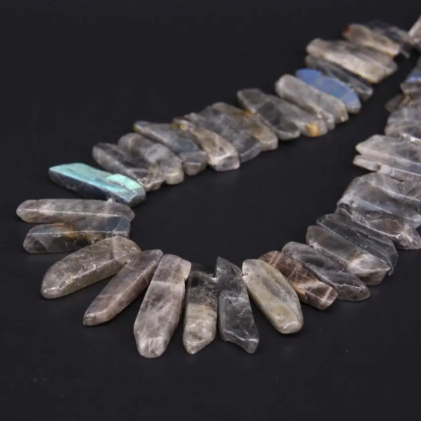 

15.5 "strand Natural Flash Labradorite Top Drilled Slice Loose Beads,Raw Stone Rectangle Slab Pendants Necklace Jewelry Making