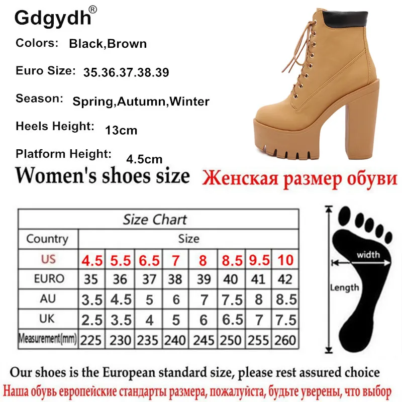 Gdgydh Fashion Spring Autumn Platform Ankle Boots Women Lace Up Thick Heel Platform Boots Women's Chunky Heeled Short Boots