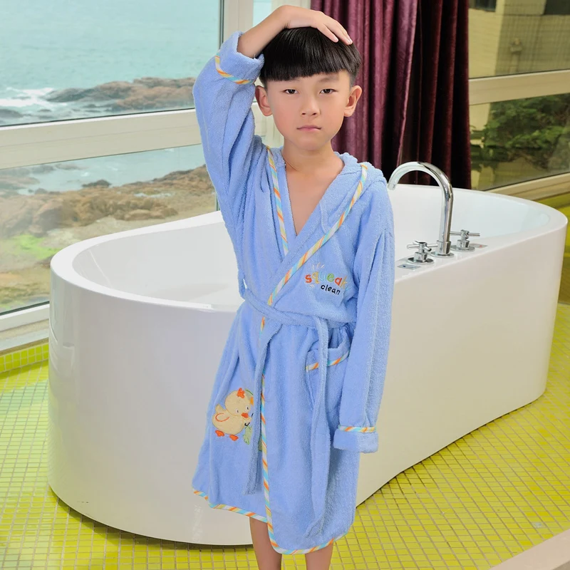 Summer  Bathrobes Kids Big Boys 100% Cotton Hooded Pajamas Spring Summer Autumn Warm Sleepwear Mother Robe Cartoon Robes