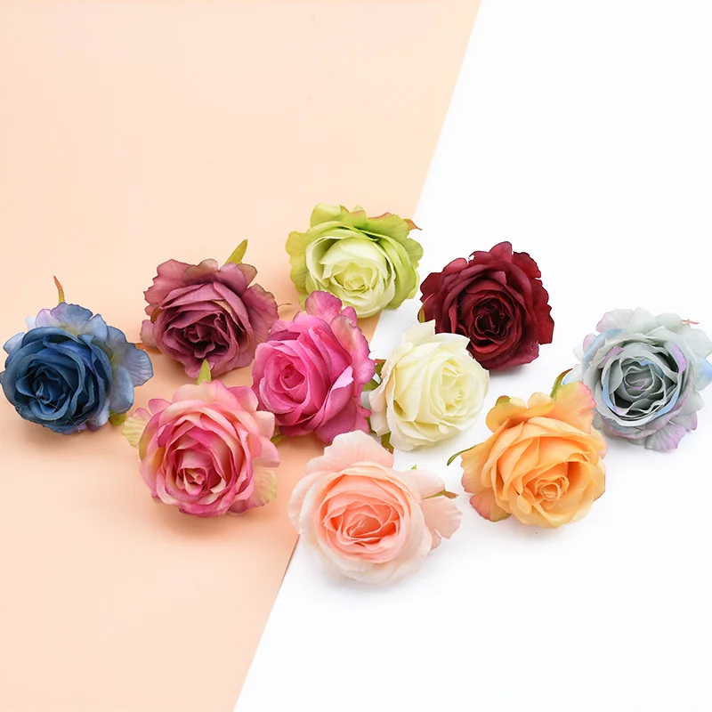 5pc Silk Roses Flower Wall Scrapbooking Artificial Plants Decorative Flowers Wreaths Diy Gifts Box Home Wedding Decor Needlework