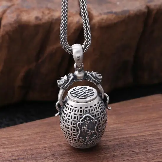 

NEW Handmade 100% 925 Silver Bohemia Pendant Necklace Pure Silver Good Luck Pendant Necklace Sterling Lucky Pendant Necklace