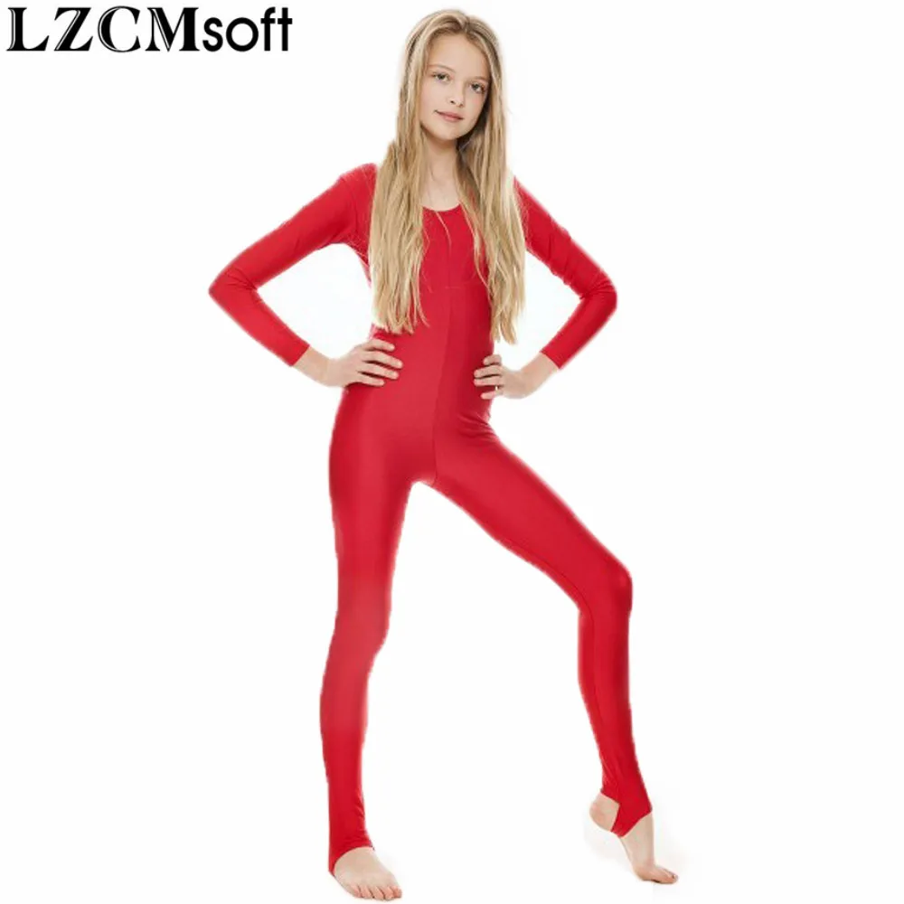 LZCMsoft Child Nylon Long Sleeve Dance Unitard Girls Stirrups Spandex Gymnastics Leotard Unitards Dancewear Boy Full Body Tights