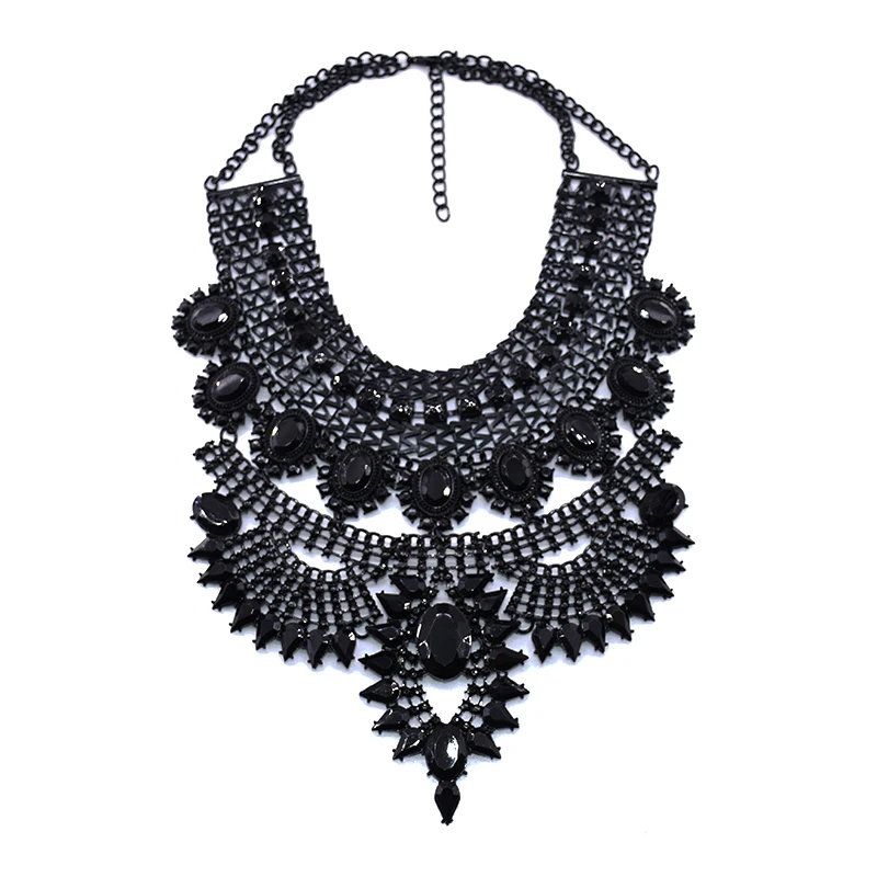 Indian Ethnic Statement Large Necklace Women Fashion Crystal Rhinestone Maxi Long Collar Big Bib Choker Necklace Boho Jewelry