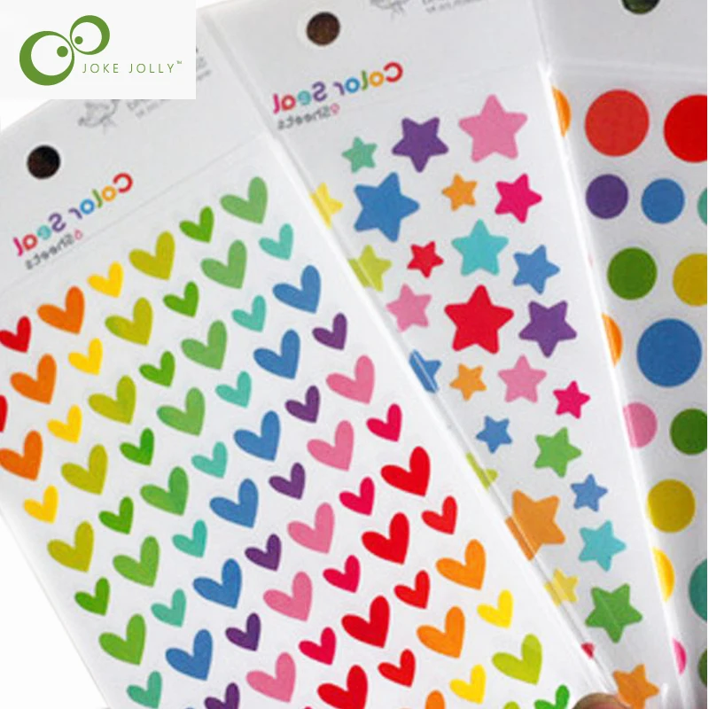 6 Sheets Sticker Diary Planner Colorful Rainbow Heart Star Decoration Journal Scrapbook Albums Photo toys for kids GYH